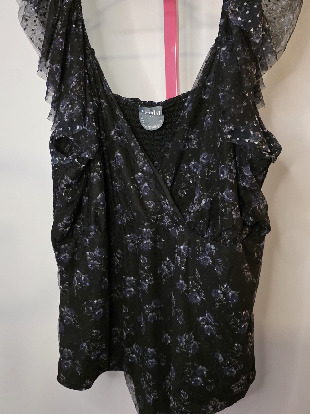 ARULA Black Floral Ruffle-Trim Bodysuit Sz 3xl